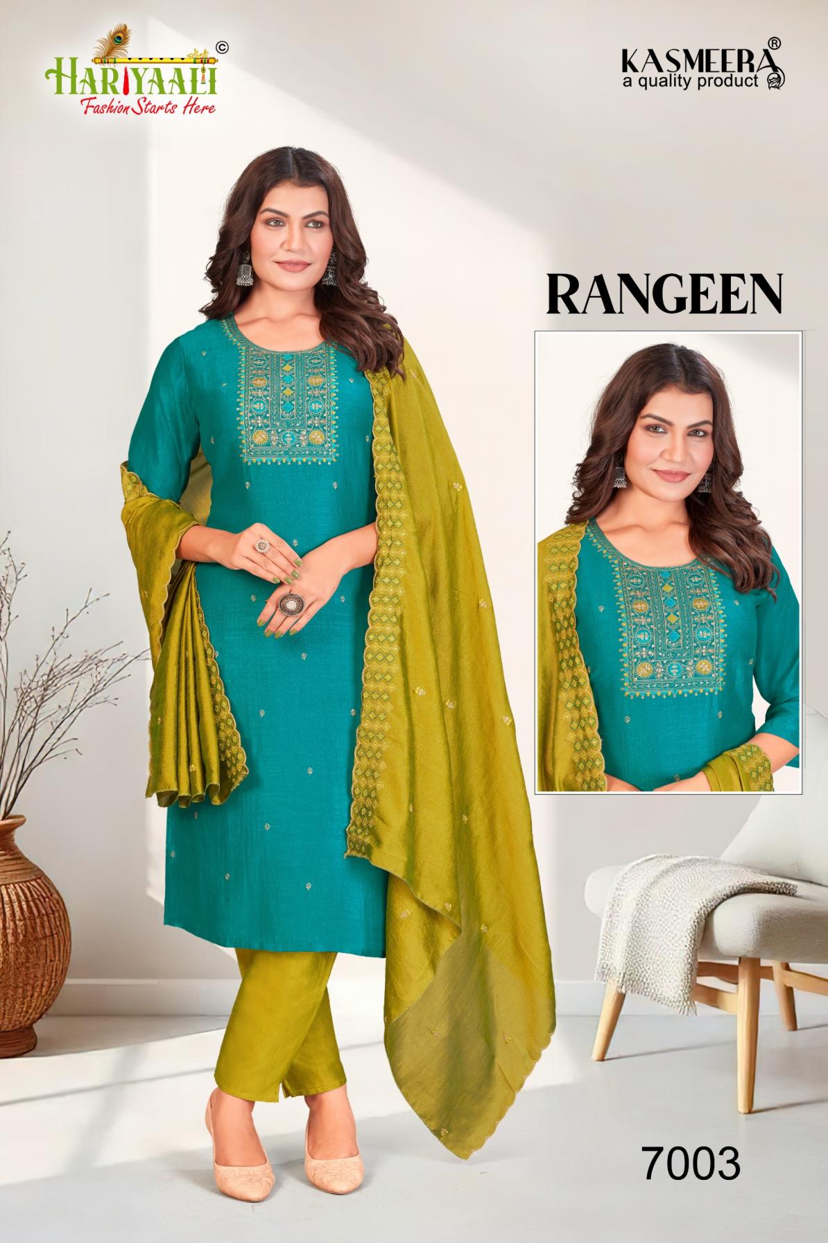 RANGEEN VOL 7 BY HARIYAALI VICHITRA BLOOMING SILK READYMADE COMBO SUITS 