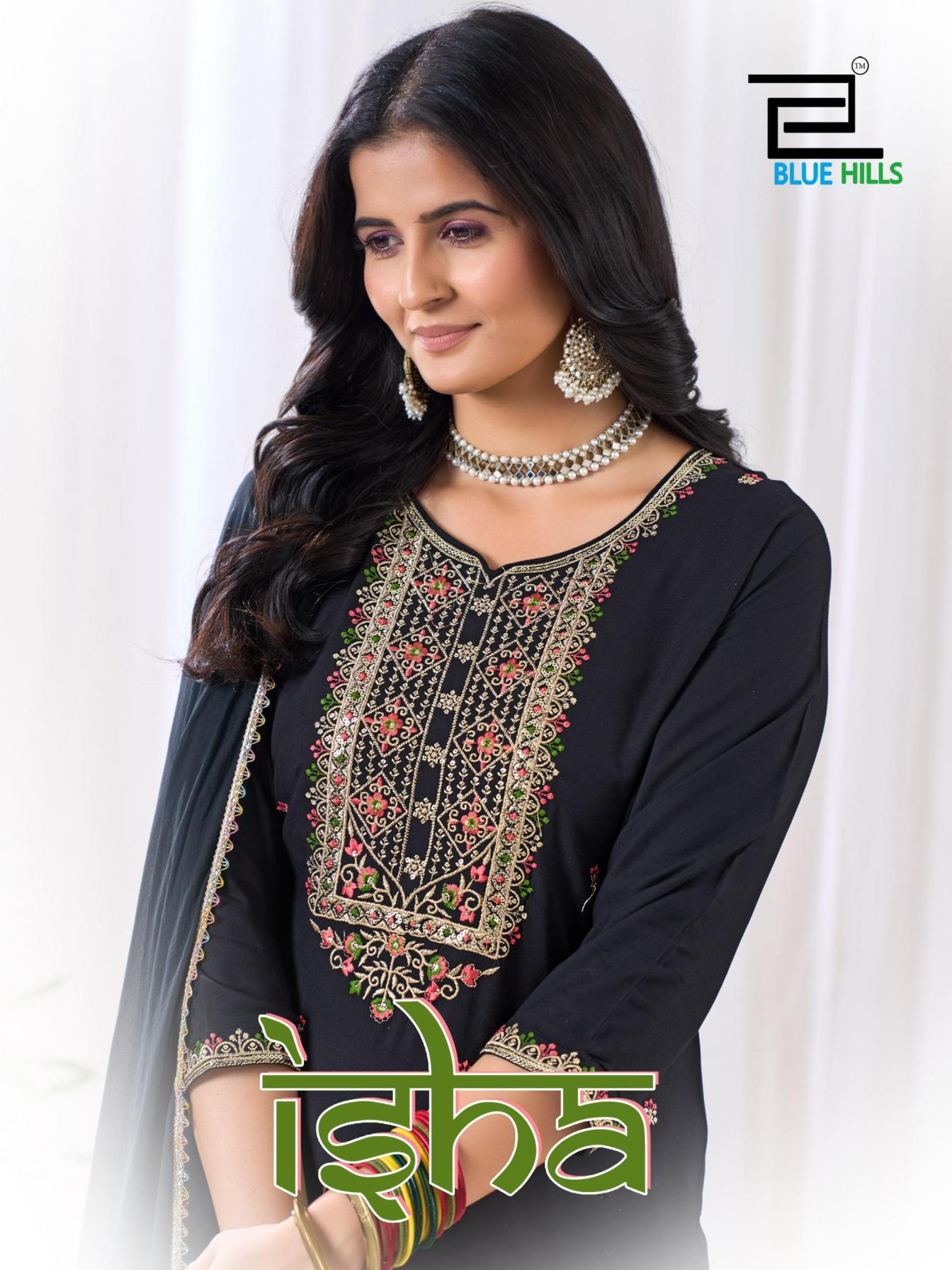 BLUE HILLS ISHA FULLY STITCH RAYON SEQUENCE WORK PLUS SIZE 3PCS DRESS