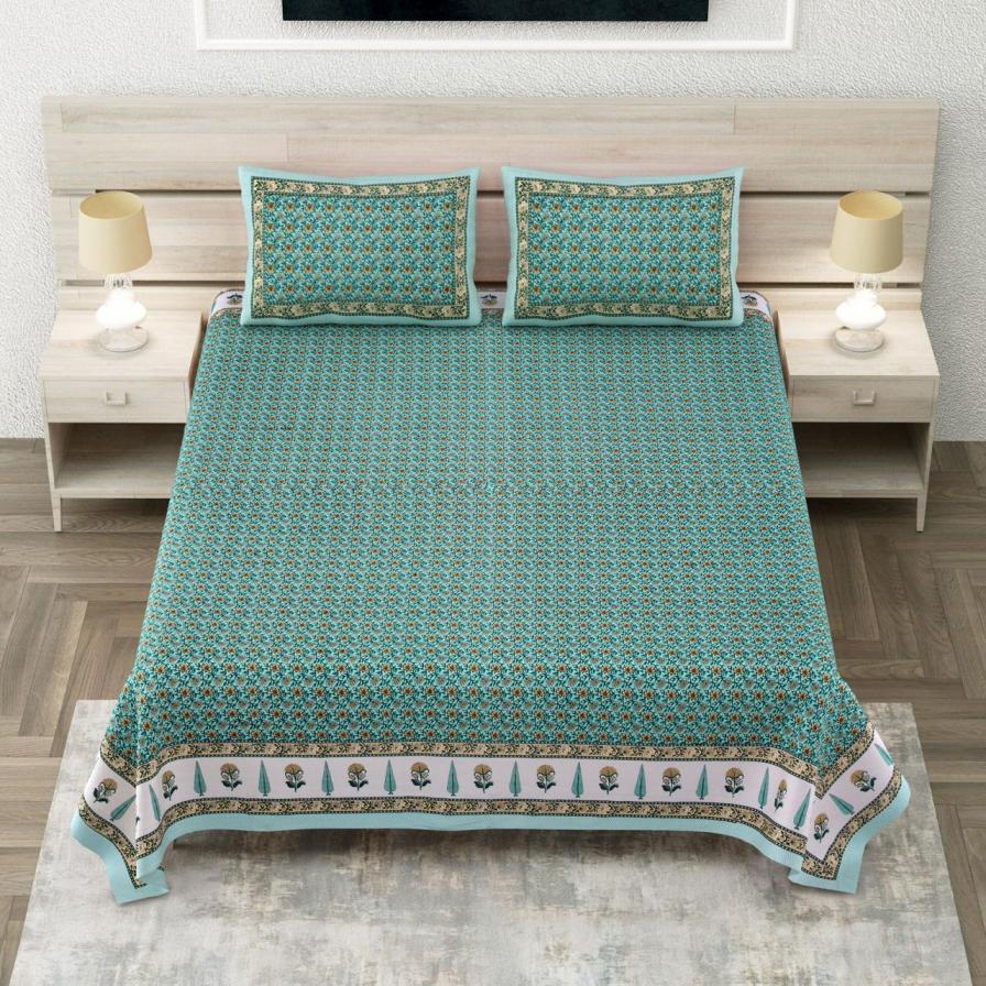 JAIPURI KING SIZE COTTON HIT DESIGN FULL STITCH DOUBLE BEDSHEETS 2 PILLOW COVER 