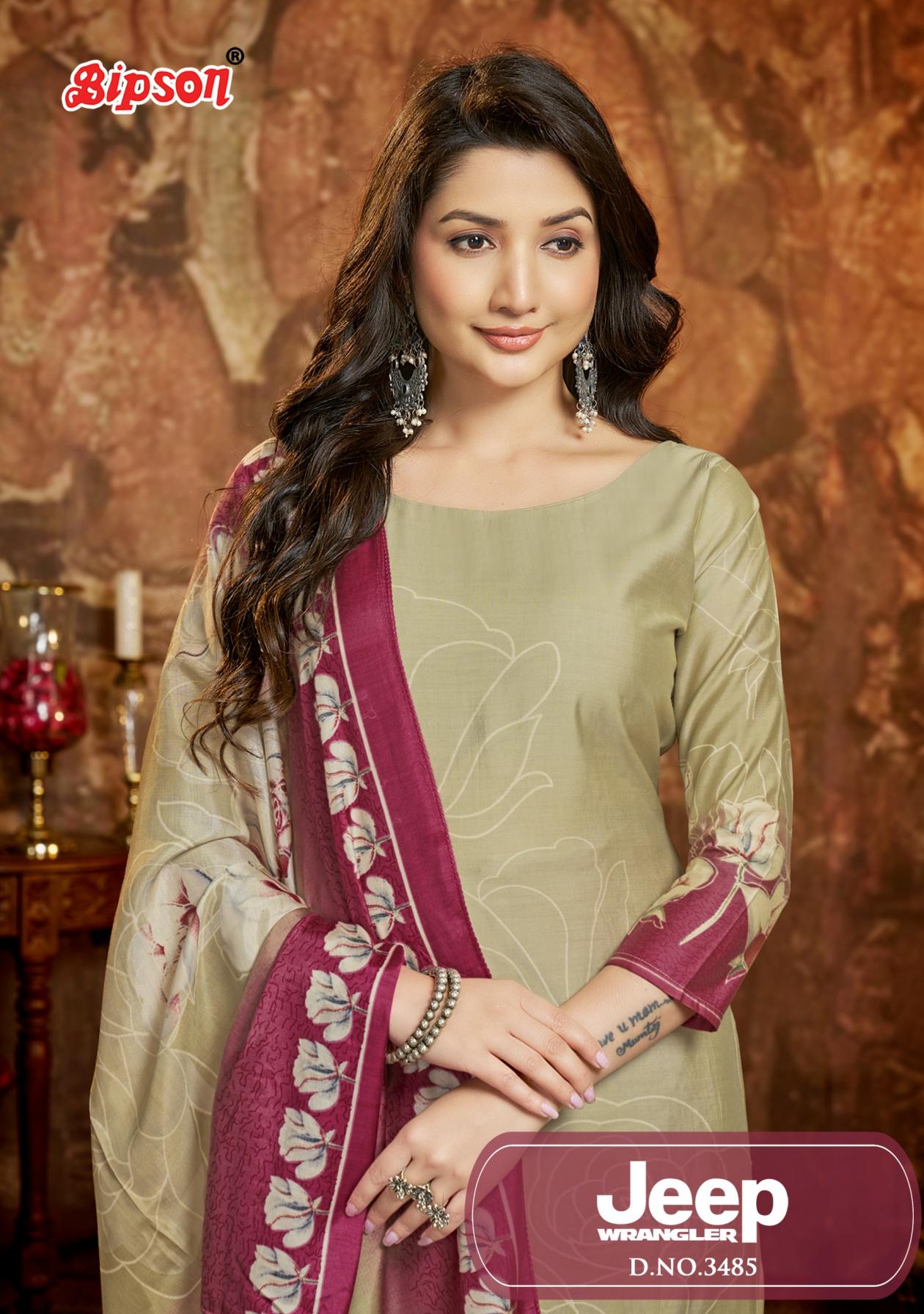 BIPSON PRINTS JEEP WRANGLAR 3485 ROMAN SILK PRETTY 3PCS DRESS