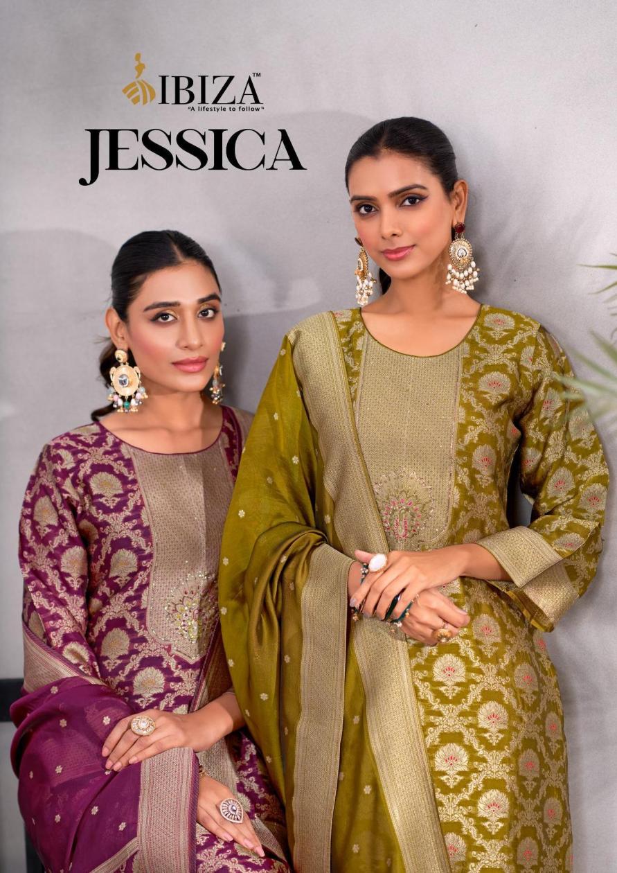 IBIZA JESSICA PRETTY BANGLORY SILK JACQUARD UNSTITCH 3PCS DRESS