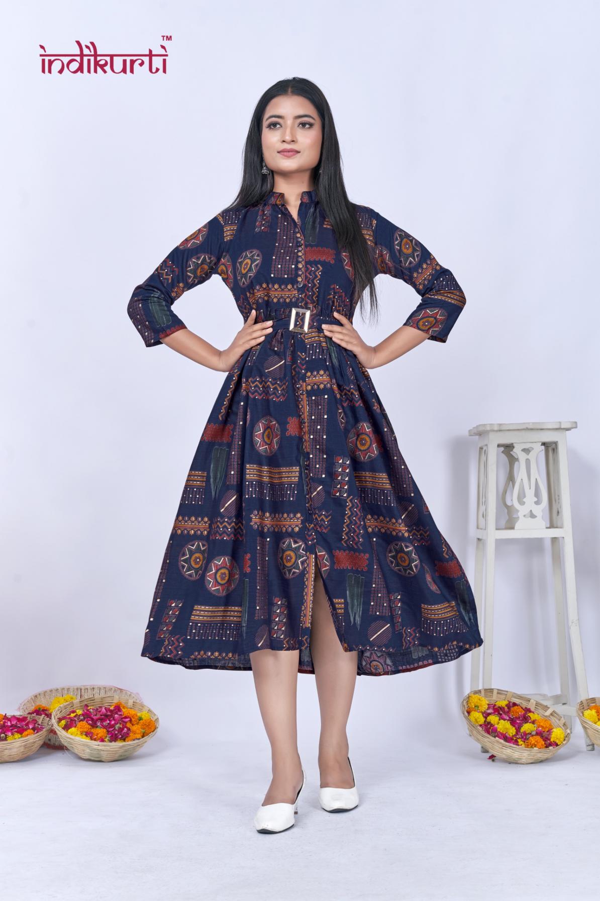 INDIKURTI JHALAK FULL STITCH VERTICAN PRINT FULL STITCH COMBO KURTI