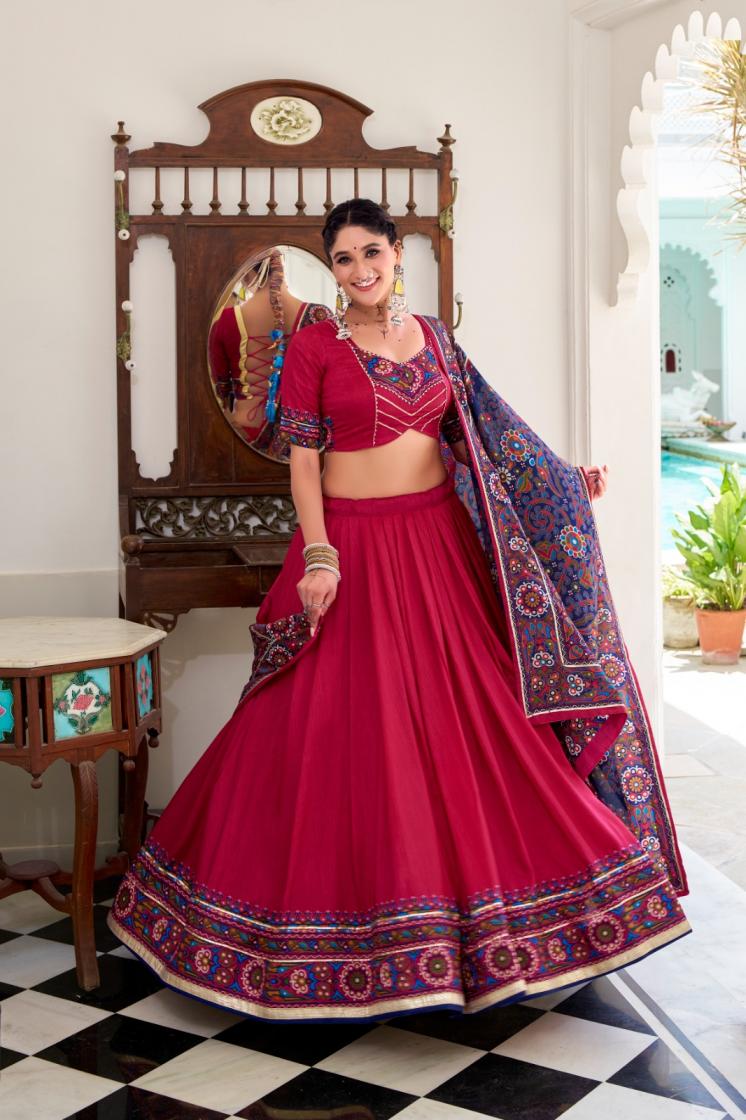 JOBANIYU LNB1243 FULL STITCH TASSAR SILK GAMTHI NAVRATRI LEHENGAS 