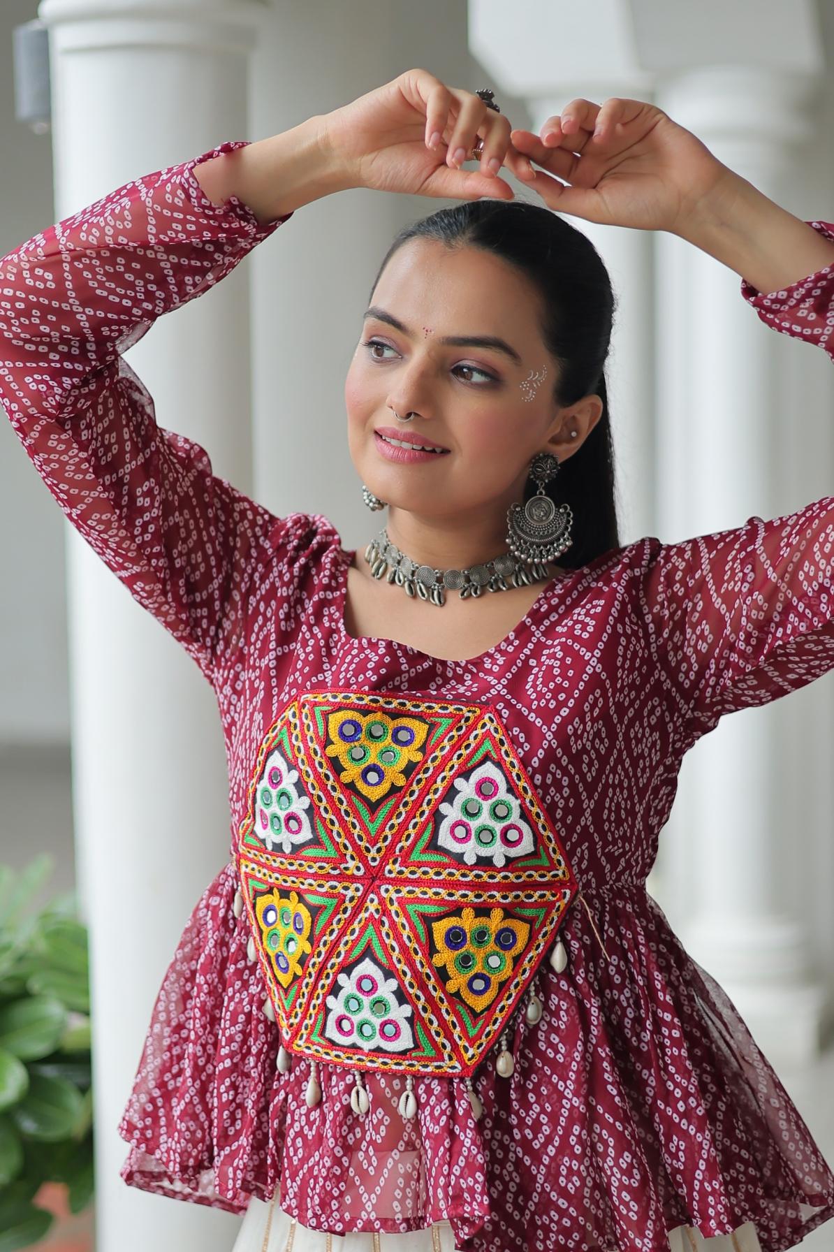 KA 1185 NAVRATRI KORA COTTON GOTA PATTI READYMADE LEHENGA WITH TOPS 