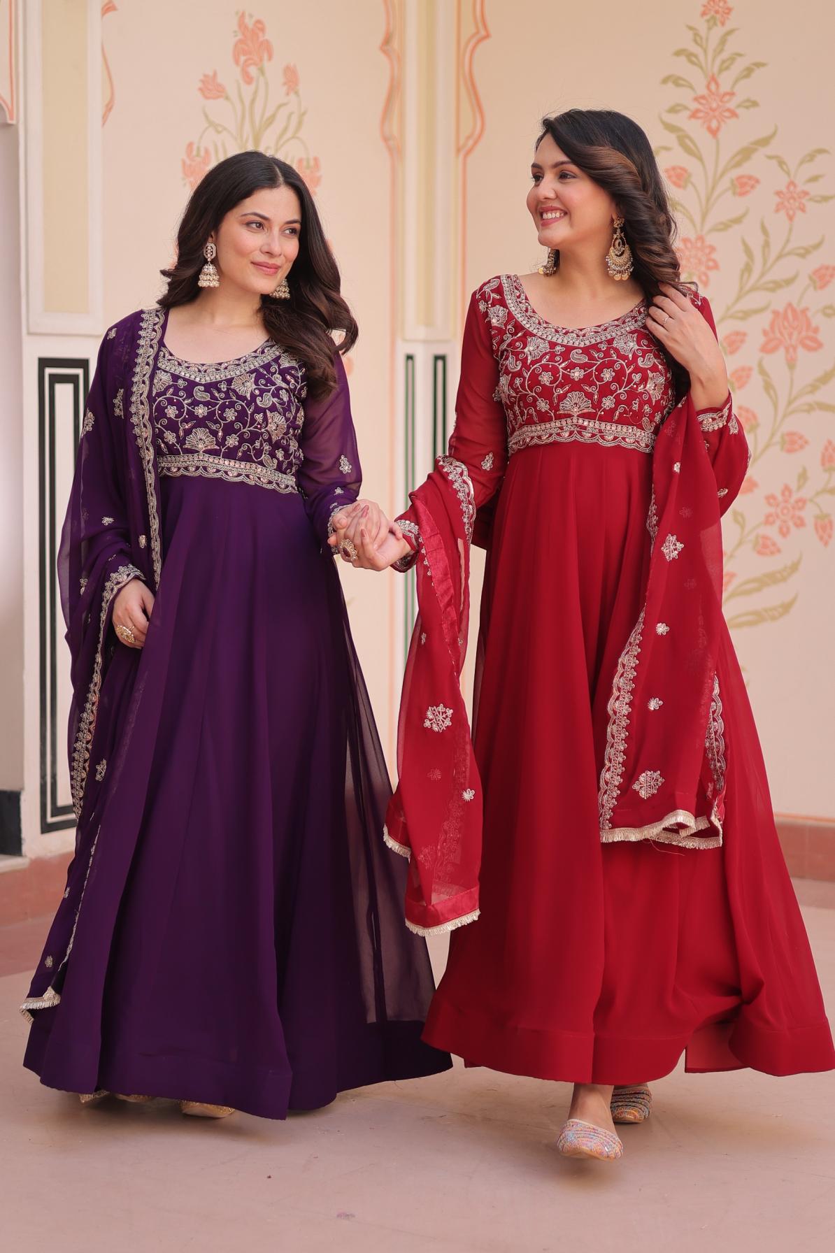 KA 1192 FAUX BLOOMING FULLY STITCH CLASSIC GOWN WITH DUPATTA ONLINE 