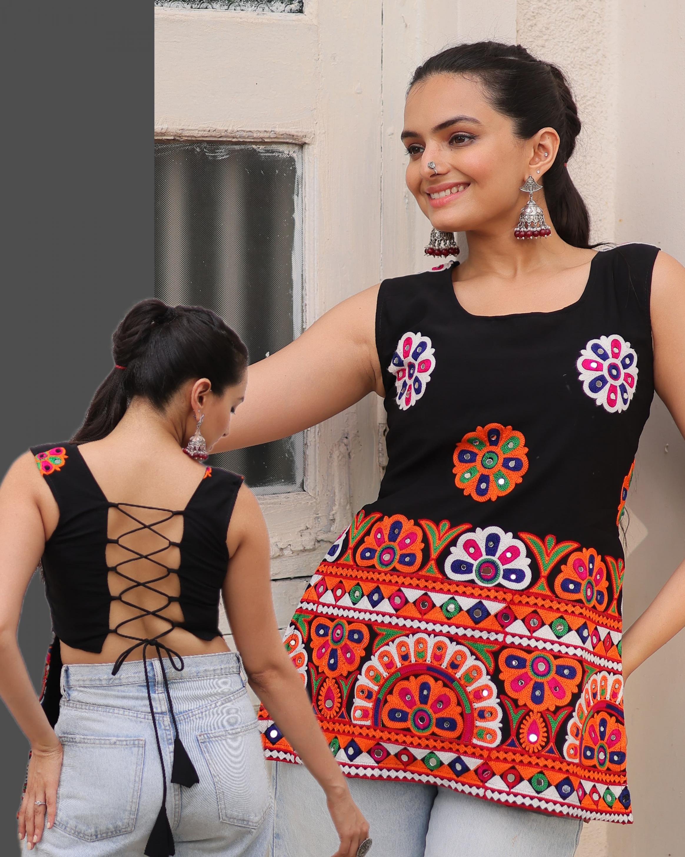 KA 1196 GEORGETTE GAMTHI WORK NAVRATRI READYMADE SHORT KURTIS 