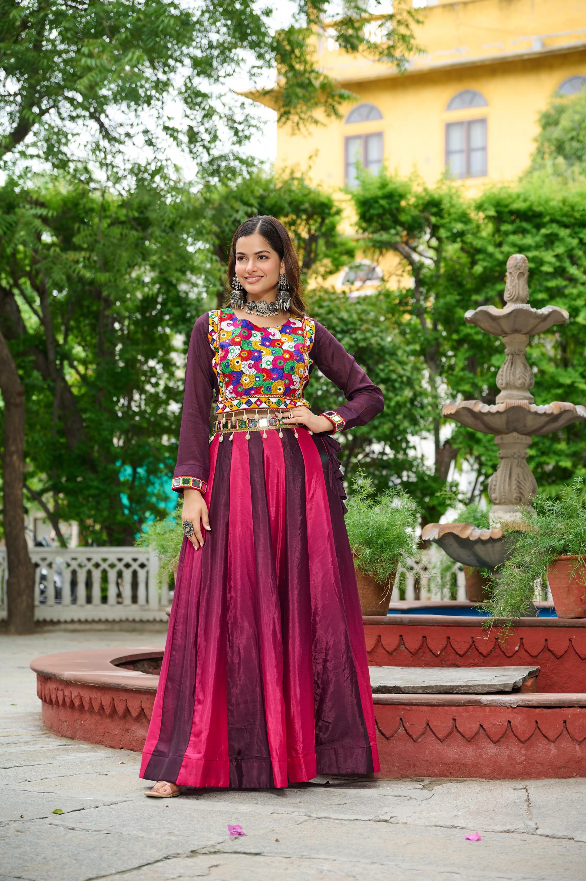 KA 5045 NAVRARTI SPECIAL CHINON STYLISH LEHENGA WITH TOPS 