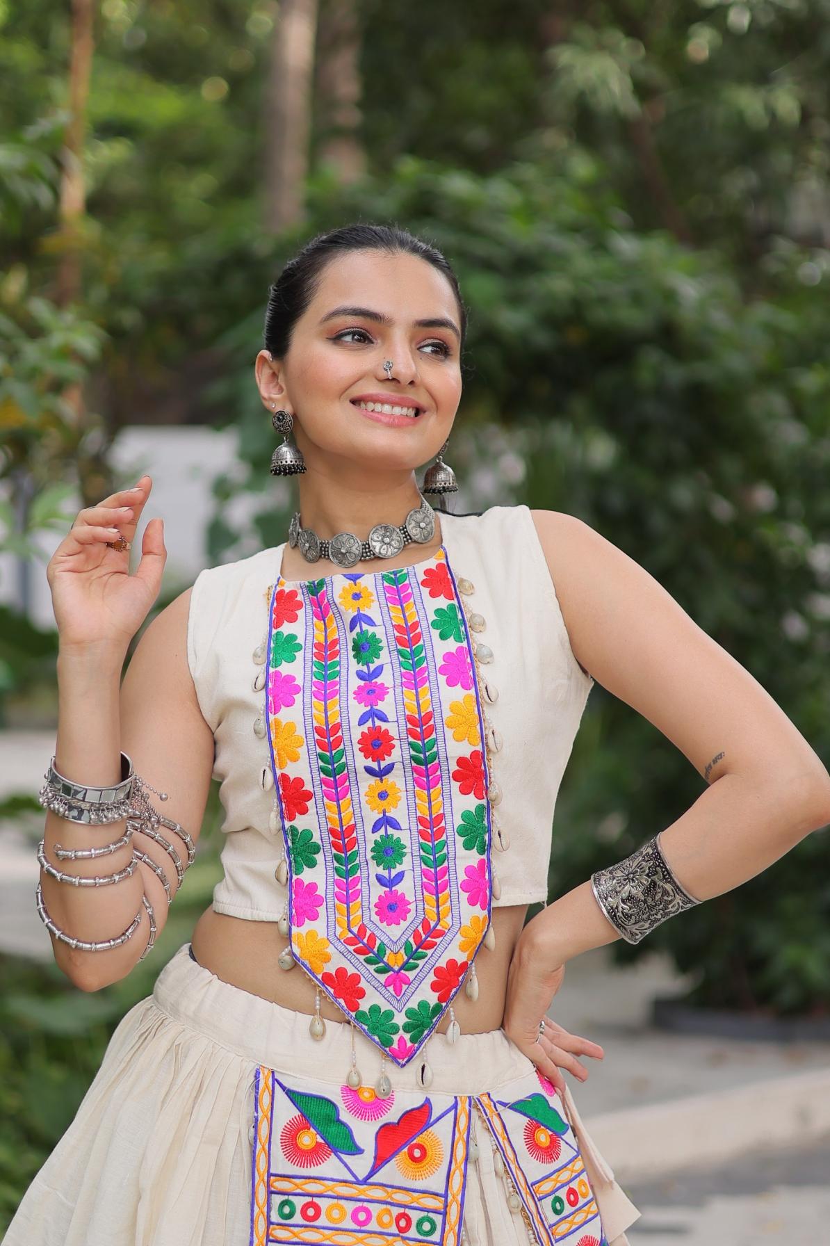 KA 5046 STYLISH KORA COTTON NAVRATRI LEHENGA CHOLI FOR GIRLS 