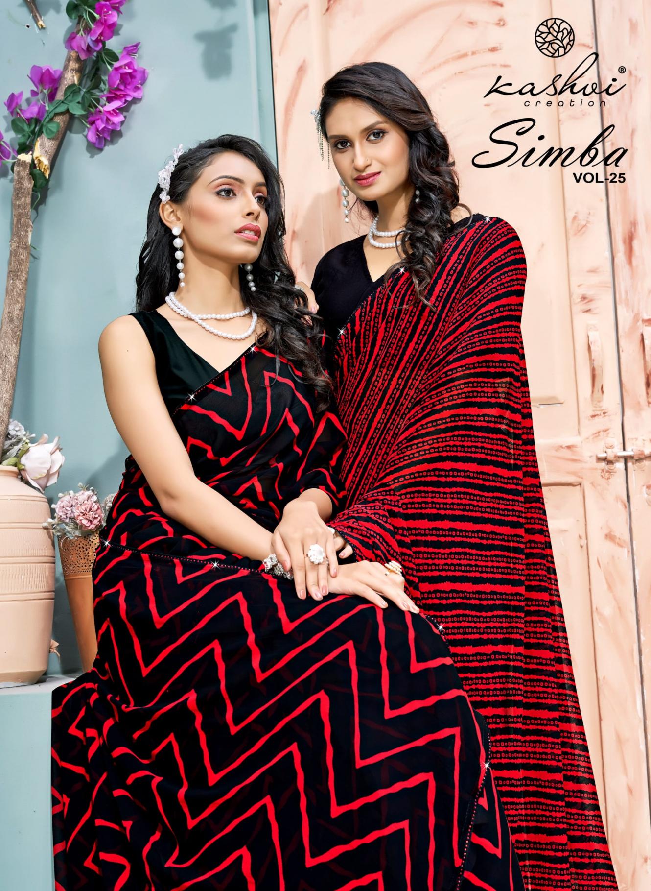 SIMBA VOL 25 BY KASHVI CREATION GEORGETTE LEHARIYA PRINT SAREE ONLINE 