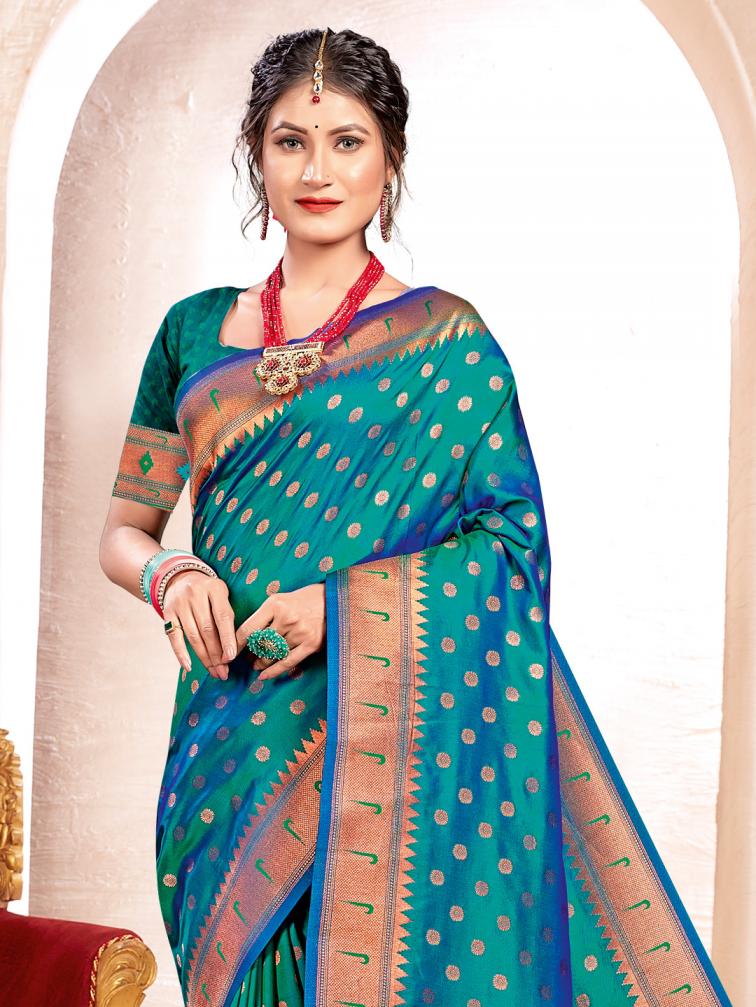 ASTITA KAVITA FANCY DESIGNER PAITHANI SILK FABRIC SAREE WHOLSALE WITH LATKAN