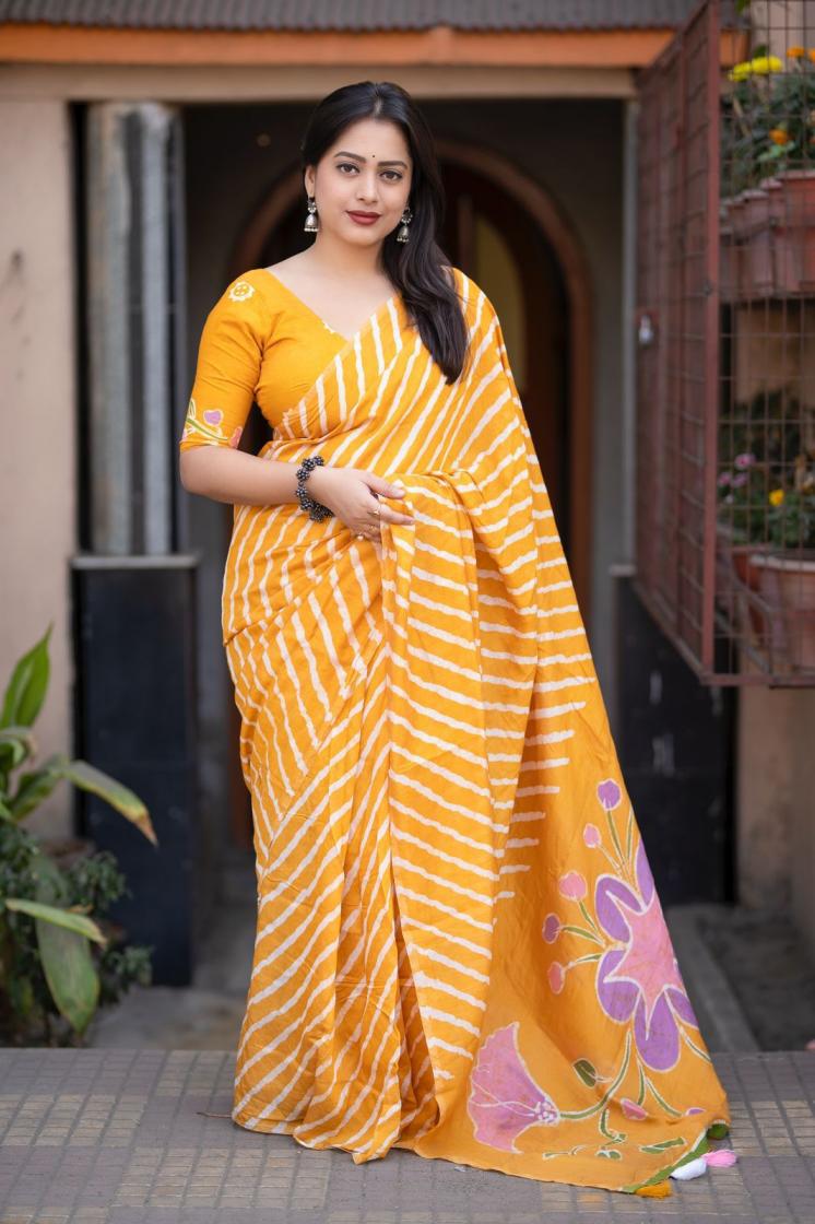 KC 409 MAGIC LEHERIYA CHANDERI COTTON SAREE EXPORTS 
