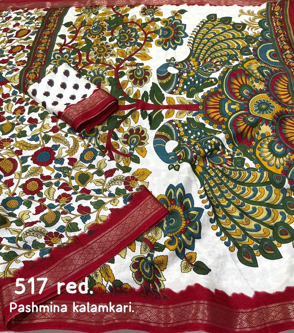 KC 517 PASHMINA KALAMKARI STYLISH COTTON CRAPE SAREES 