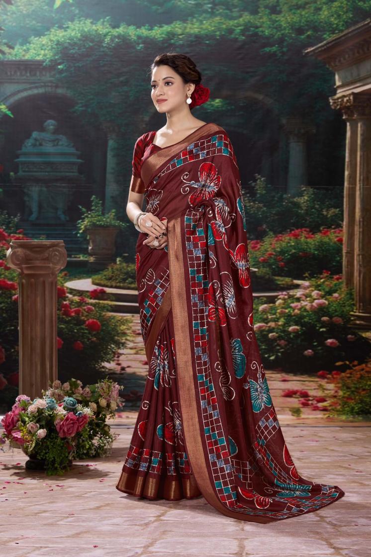 KC 566 COTTON CRAPE BAGRU BUTTERFLY GORGEOUS LOOK SAREE 