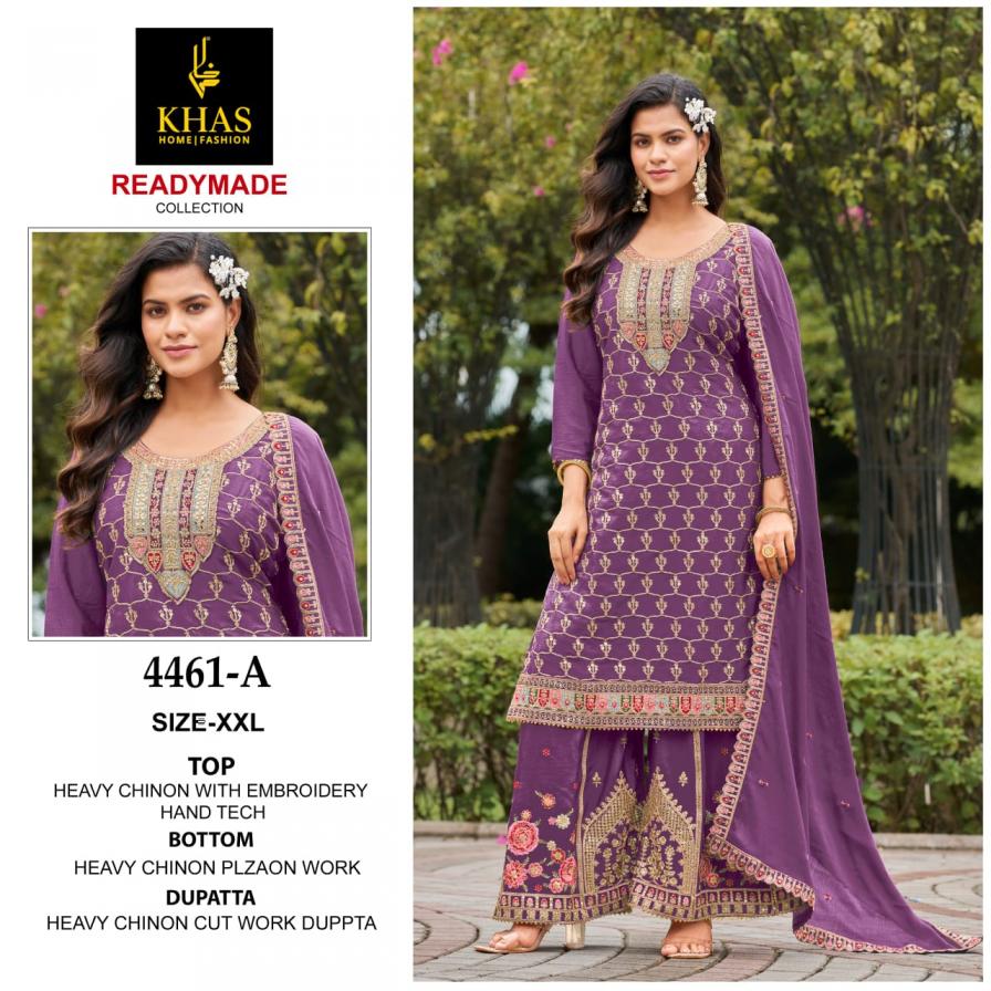 4461 BY KHAS CHINON SILK FULL STITCH PAKISTANI PLAZZO KURTI WITH DUPATTA 