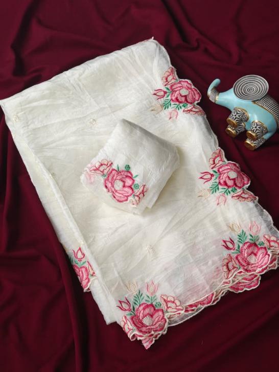 KHYATI CRUSH SILK EMBROIDERED AMAZIG SAREES 