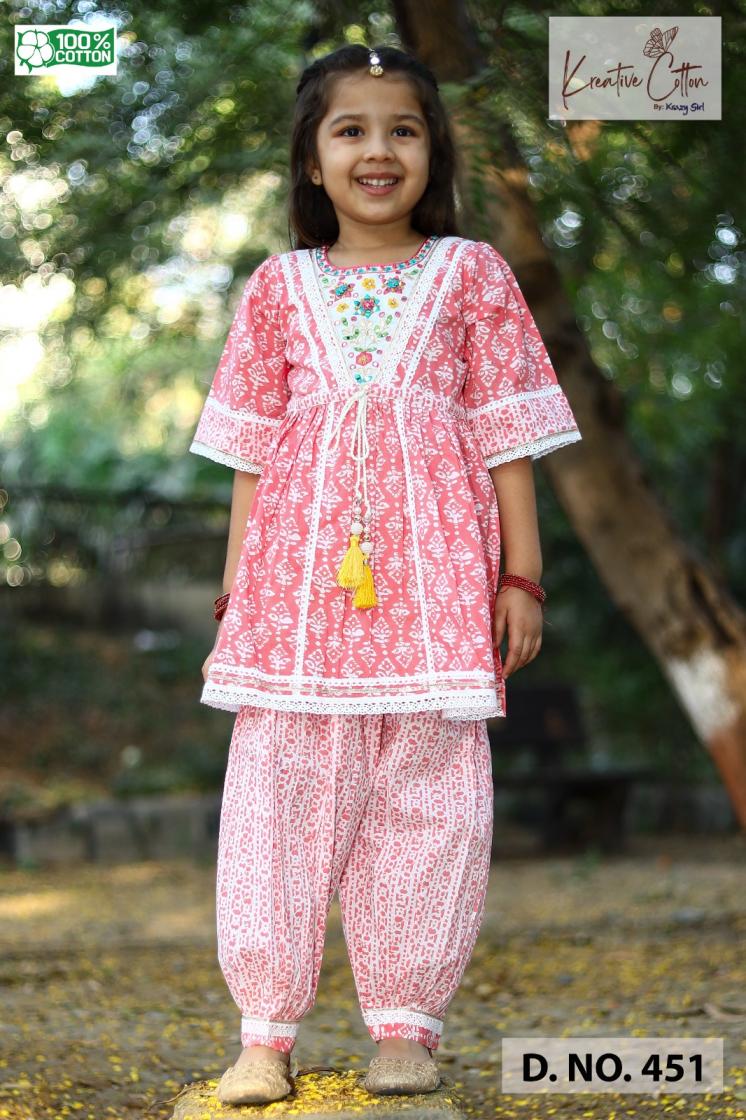 KREATIVE COTTON CLASSIC FULL STITCH COMBO KIDS KURTI WITH PAIR 