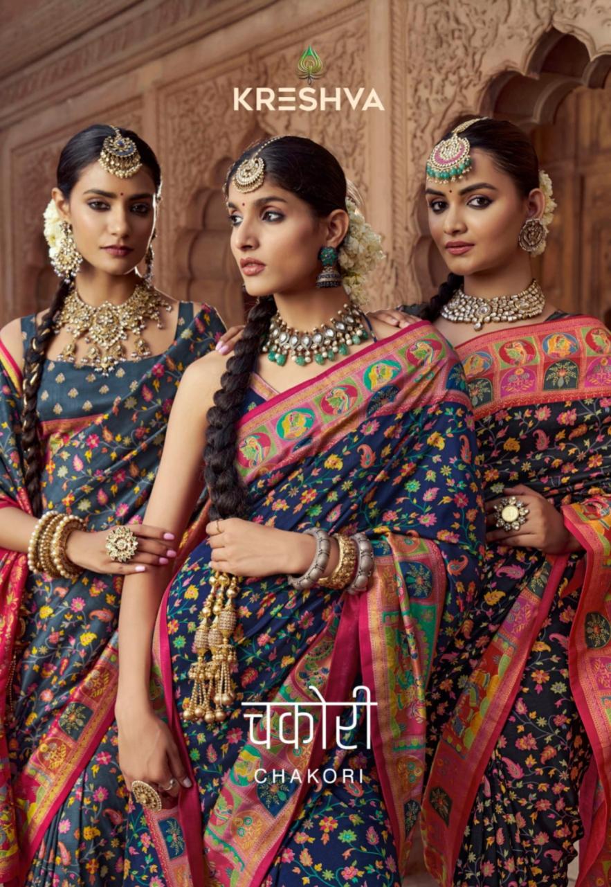 CHAKORI BY KRESHVA AMAZING SILK PASHMINA SAREES ONLINE  