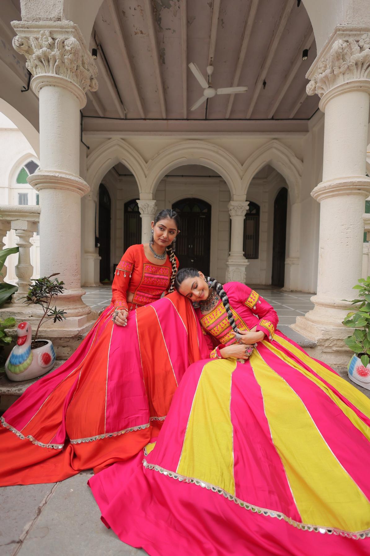 LW 7139 ATTRACTIVE ROMAN FULL STITCH NAVRATRI LEHENGA WITH TOP
