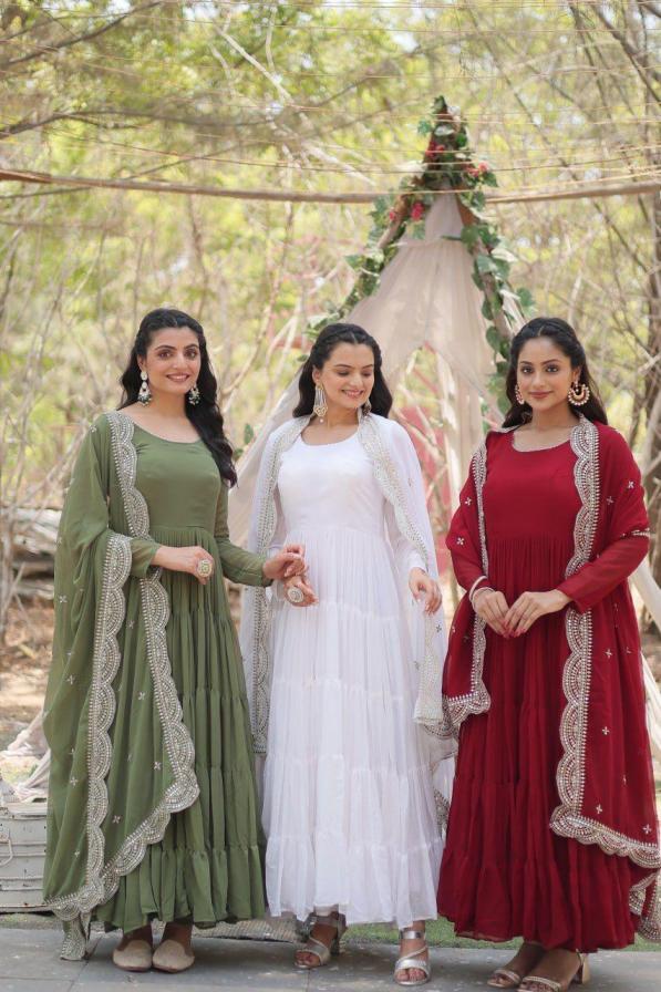 LW 9147 FAUX GEORGETTE FULLY STITCH DESIGNER GOWN WITH DUPATTA 