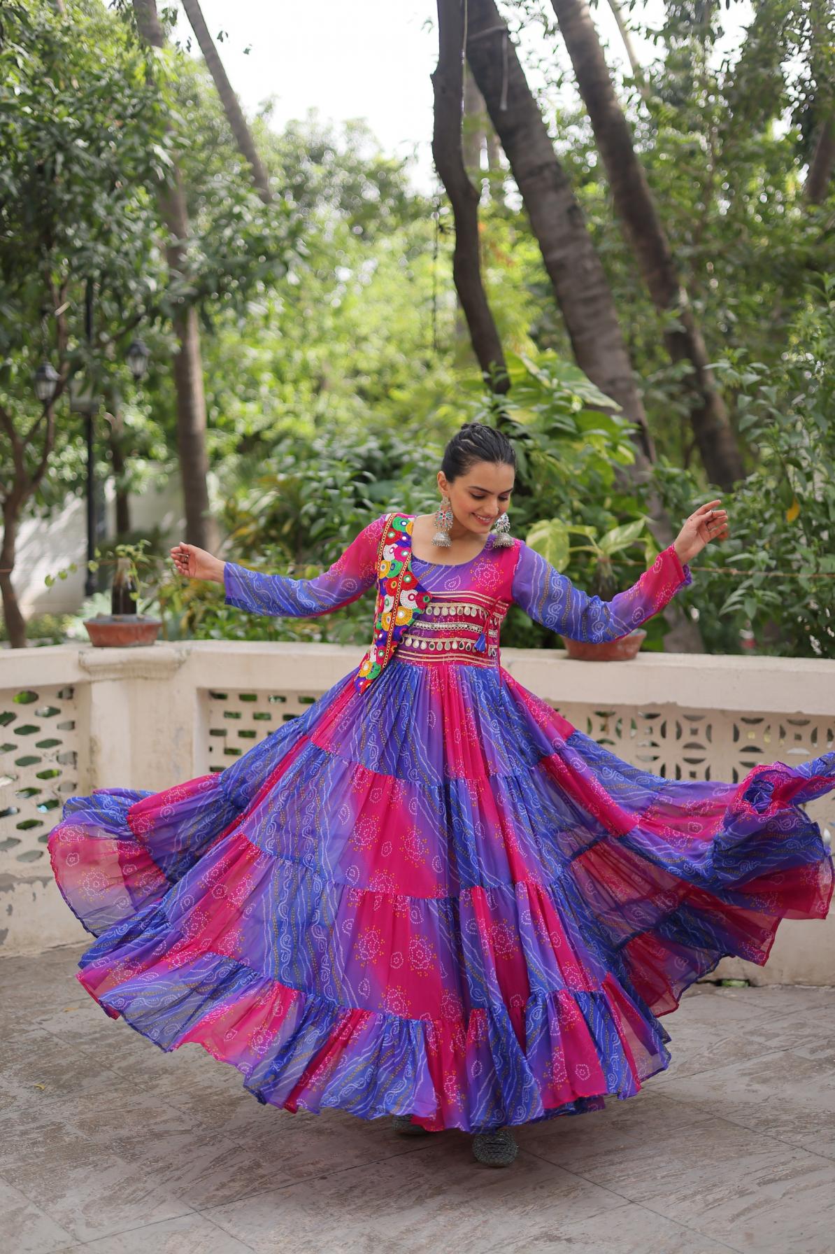 LW 9263 NAVRATRI READYMADE GEORGETTE LAHERIYA BANDHEJ PRINT GOWNS 