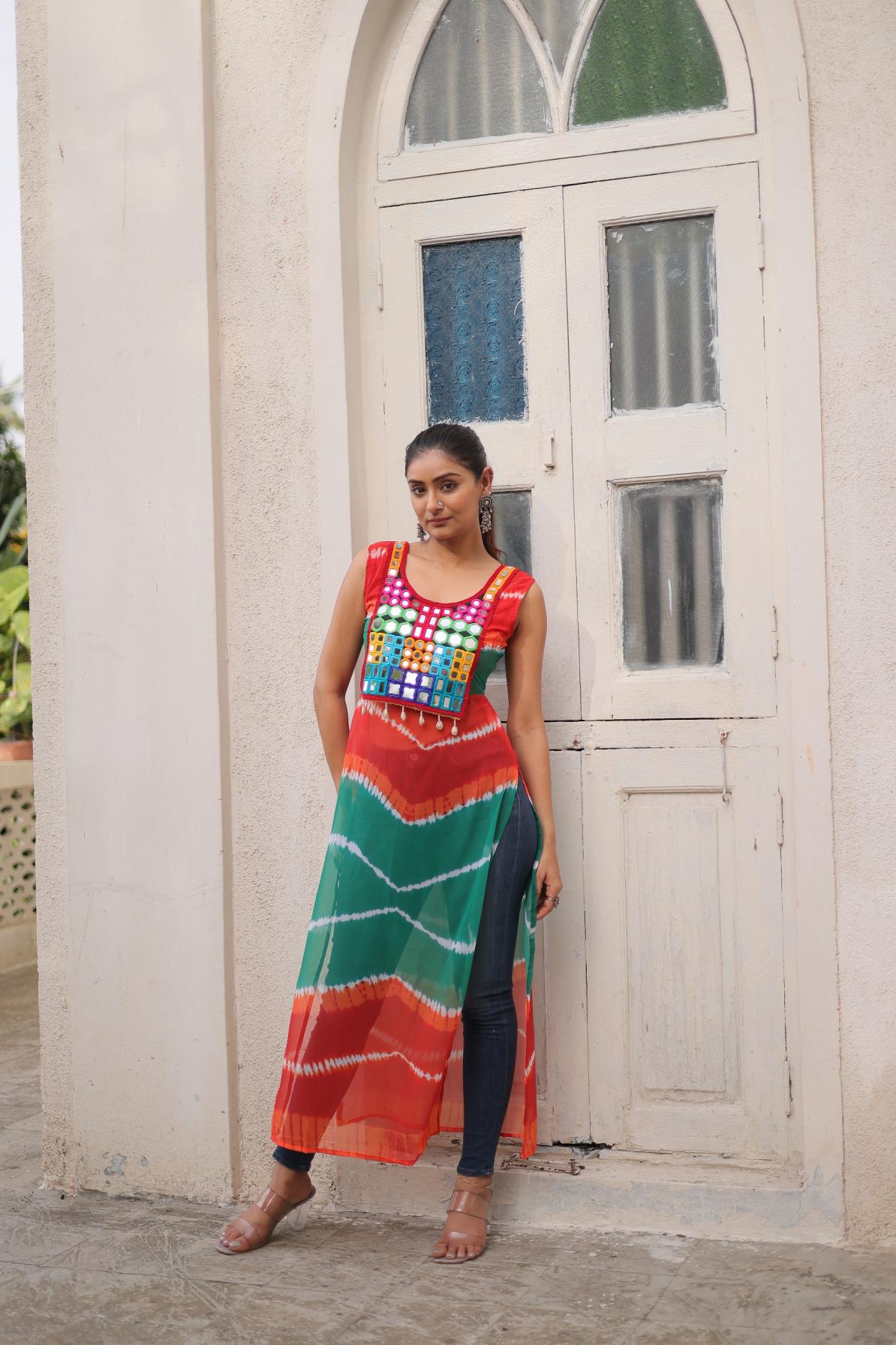 LW 9267 HIT DESIGN GEORGETTE KUTCHI GAMTHI READYMADE LONG KURTIS  