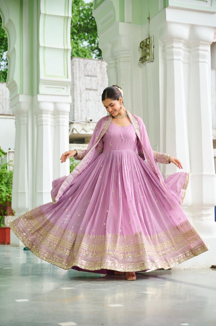 LW 9270 FAUX GEORGETTE PARTY WEAR FULL STITCH GOWN WITH DUPATTA