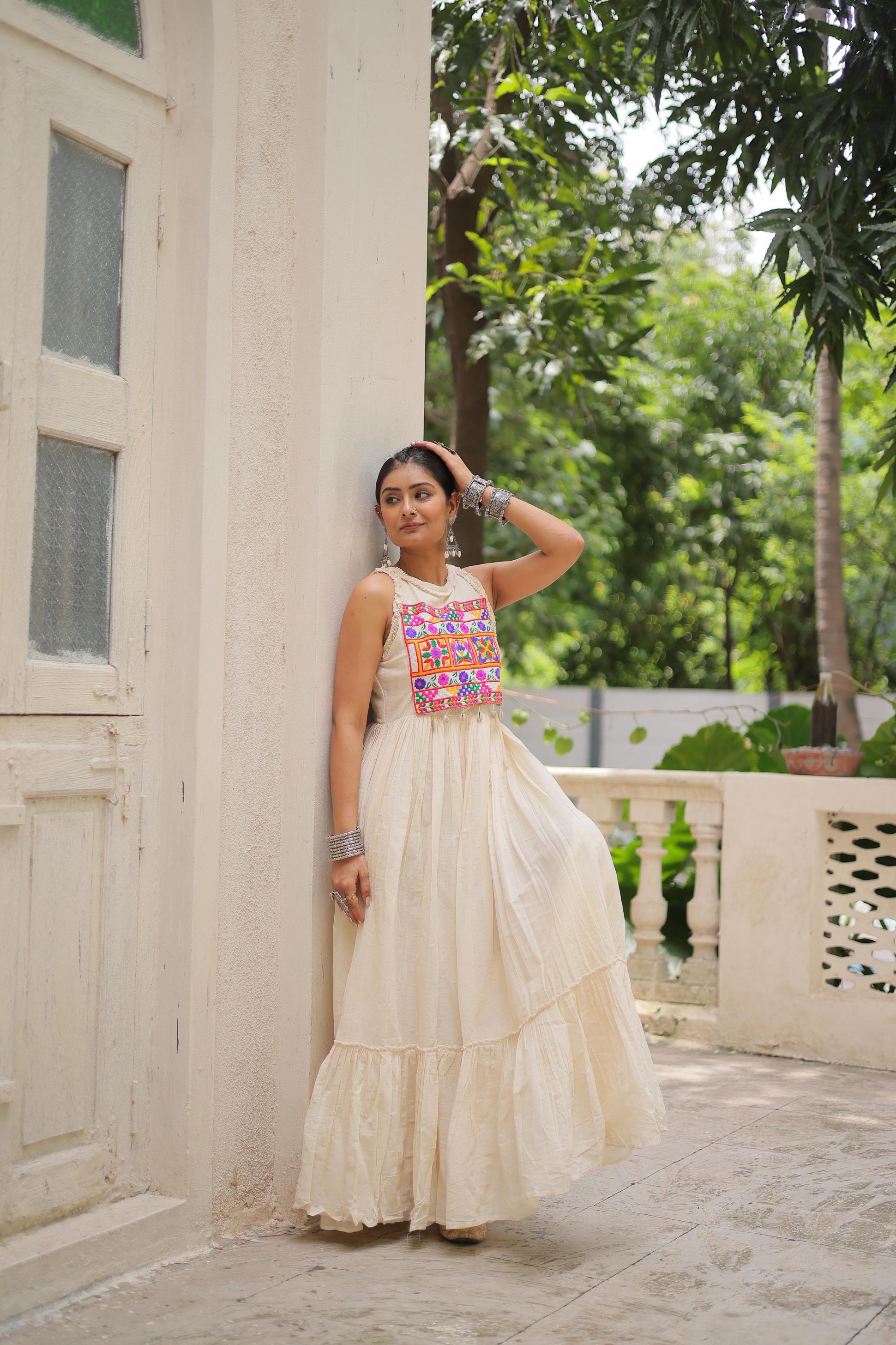 LW 9297 NAVRATRI KORA COTTON READYMADE GOWN FOR GIRLS 