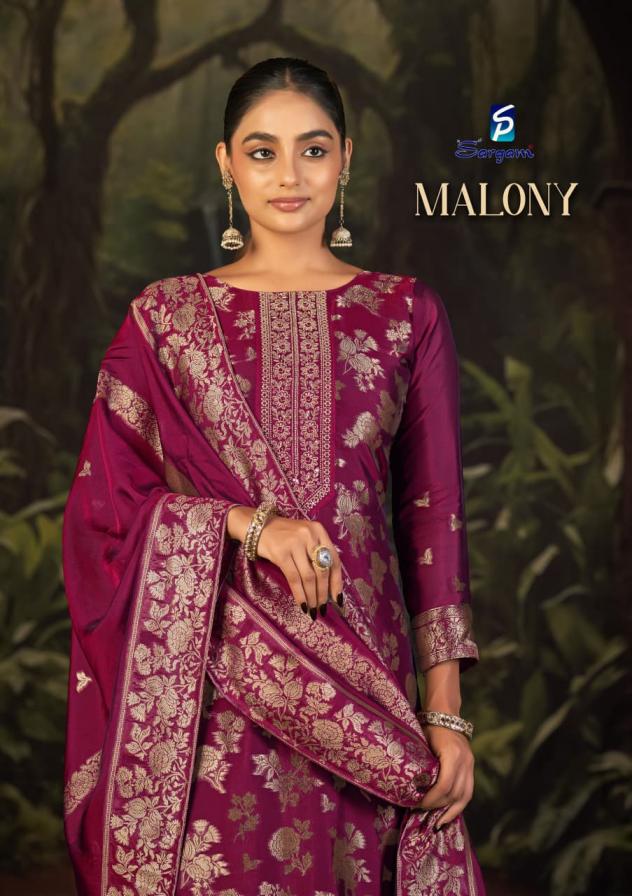 SARGAM PRINTS MALONY BANGLORY SILK JACQUARD SUITS FOR BEST RATE  