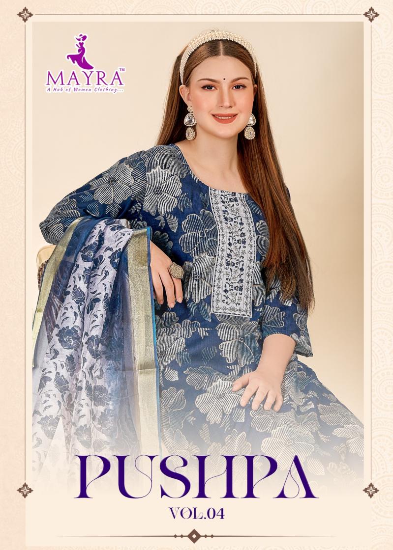 PUSHPA VOL 4 BY MAYRA FASHION READYMADE VERTICAN PRINT LADIES SUITS 