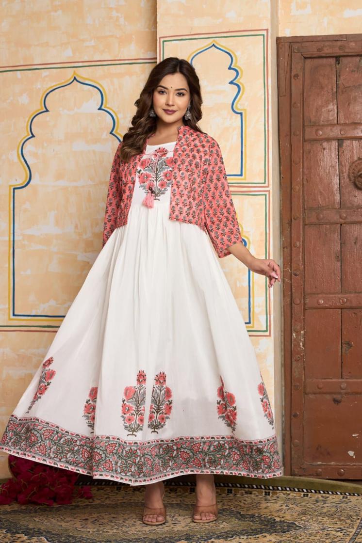 MODERN COTTON MUL MUL FULL STITCH STYLISH COMBO FLAIR GOWN