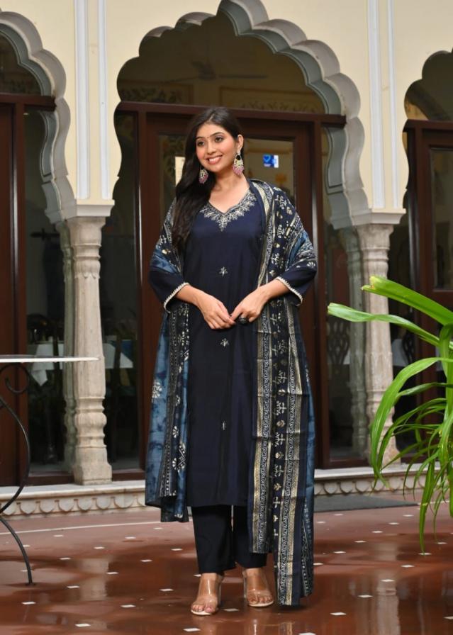 MODERN READYMADE STYLISH ROMAN SILK COMBO 3PCS DRESS