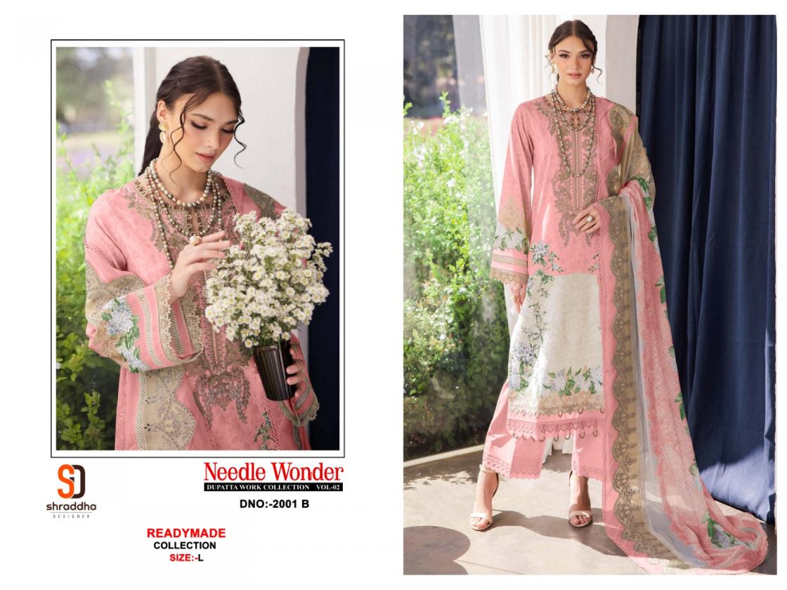 SHRADDHA DESIGNER NEEDLE WONDER VOL 2 PAKISTANI READYMADE COTTON 3PCS DRESS