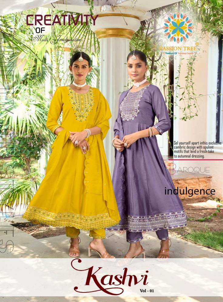KASHVI VOL 1 BY PASSION TREE READYMADE PRETTY ANARKALI VICHITRA SILK PLUS SIZE SUITS 