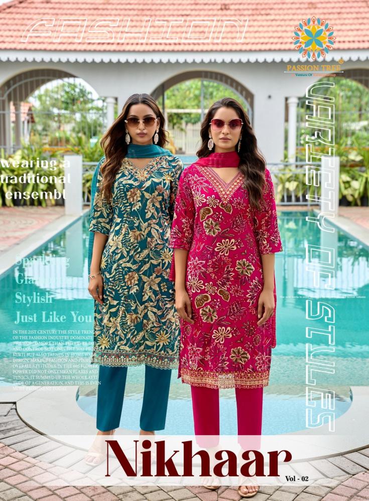 NIKHAAR VOL 2 BY PASSION TREE RAYON READYMADE PLUS SIZE SUITS 