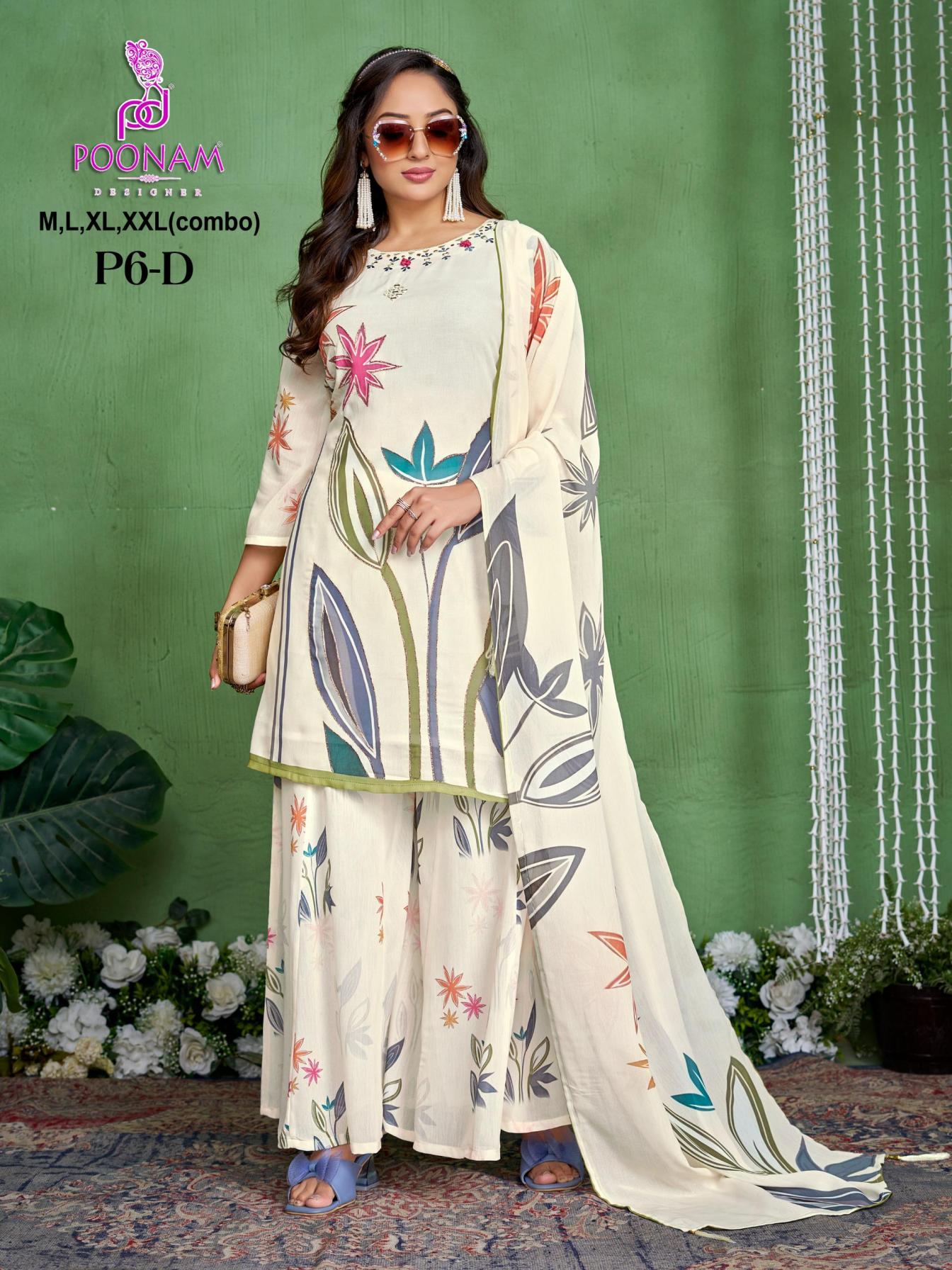 P6 A-J BY POONAM DESIGNER GEORGETTE PRETTY FULL STITCH PLUS SIZE COMBO PLAZZO DRESS