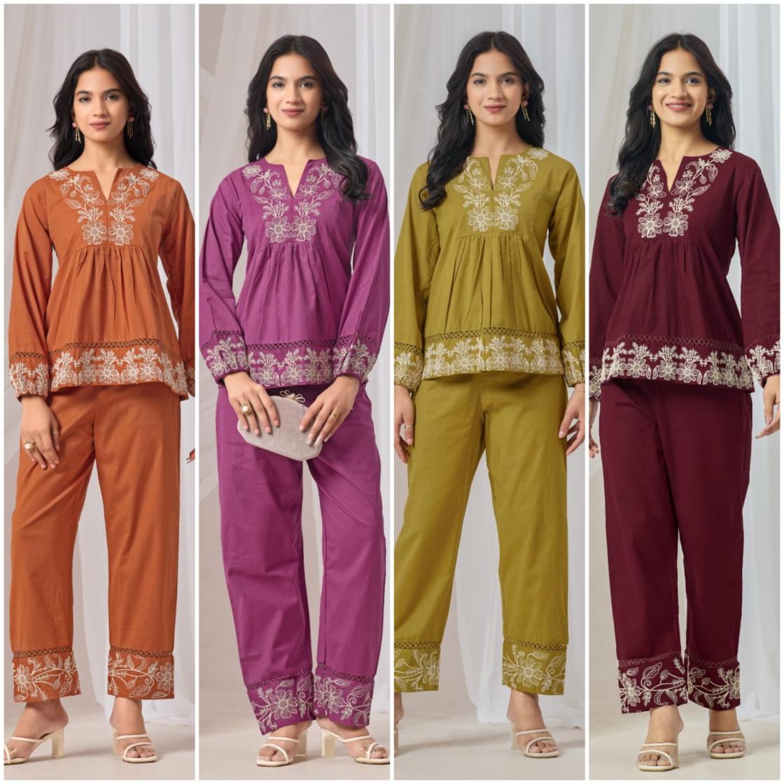 PR 9STAR FASHION ALZANE  PREMIUM  COTTON  WITH EMBRODERY WORK FANCY DESIGNER  CO - ORD SET 