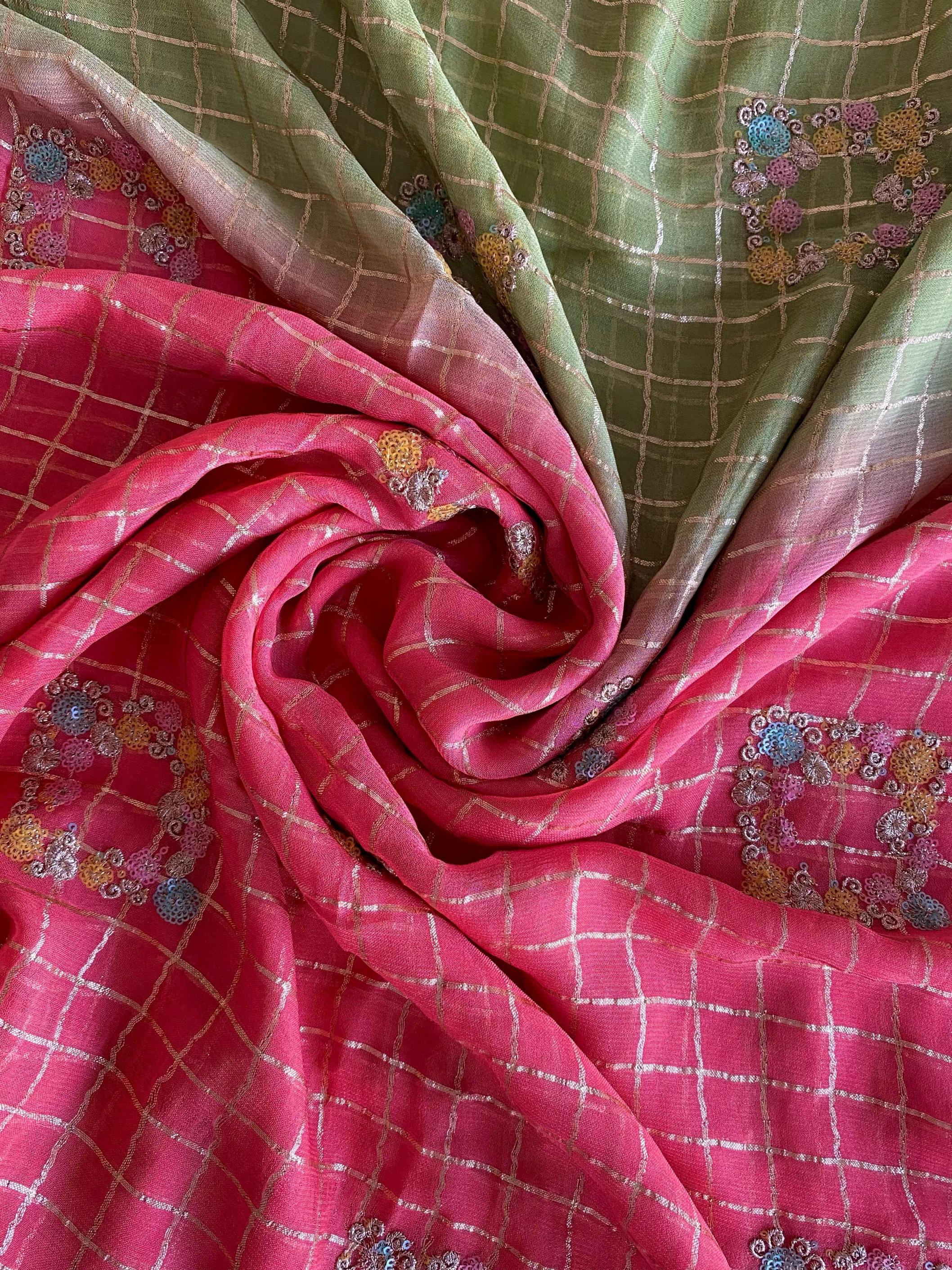 PURVI VISCOSE CHIFFON UNIQUE COLOURS ZARI CHEX WEAVING SAREES 