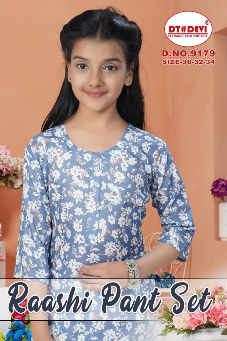 DT DEVI RAASHI PANT SET 9179 RAYON READYMADE KIDS COMBO SUITS 