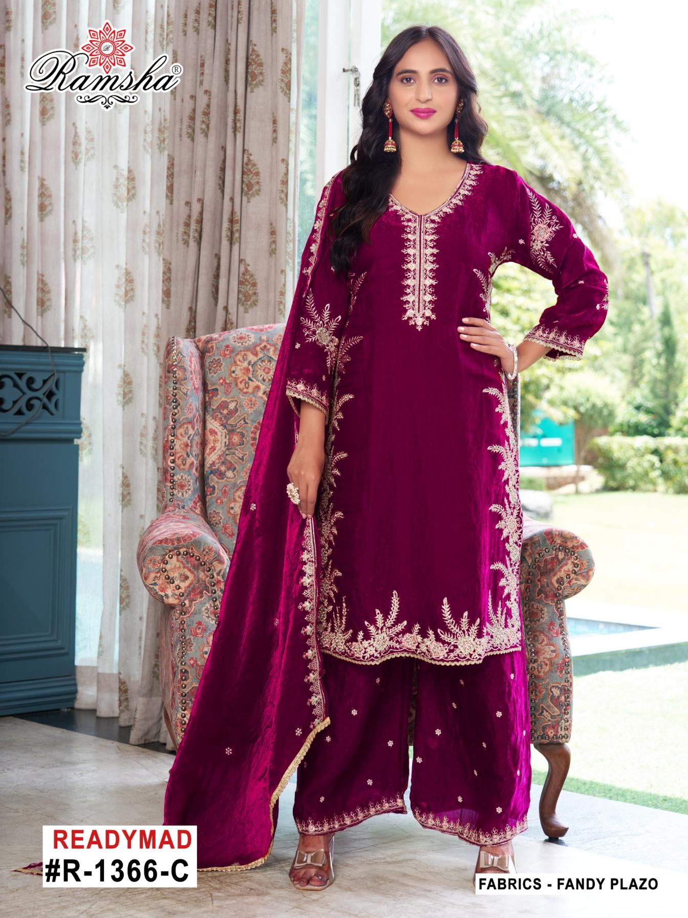 R 1366 NX BY RAMSHA FANDY FULL STITCH DESIGNER PLAZZO PAKISTANI DRESS 