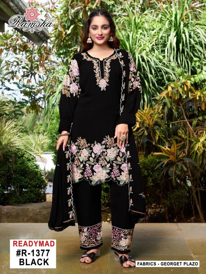 R 1377 NX RAMSHA FULLY STITCH GEORGETTE PLAZZO PAKISTANI SUITS 