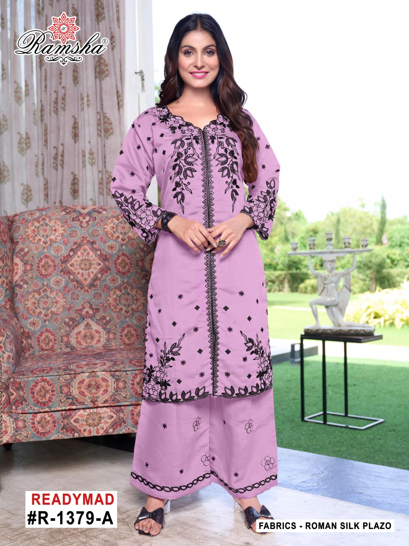 R 1379 NX BY RAMSHA READYMADE ROMAN SILK PAKISTANI PLAZZO 3PCS DRESS