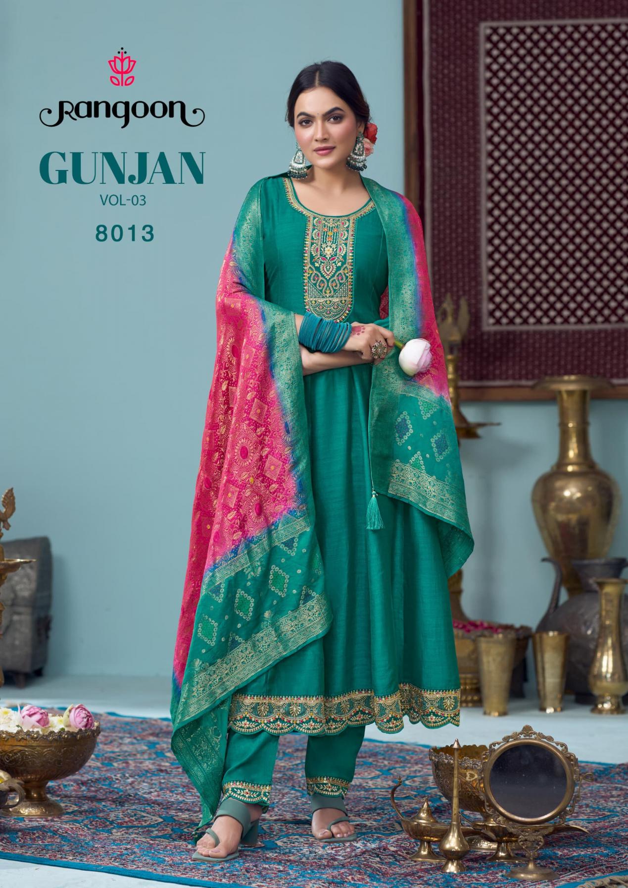 GUNJAN VOL 3 BY RANGOON FULL STITCH ANARKALI STYLE SILK SUITS ONLINE 