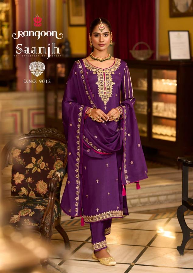 SAANJH BY RANGOON CHINON FULL STITCH DESIGNER 3PCS DRESS