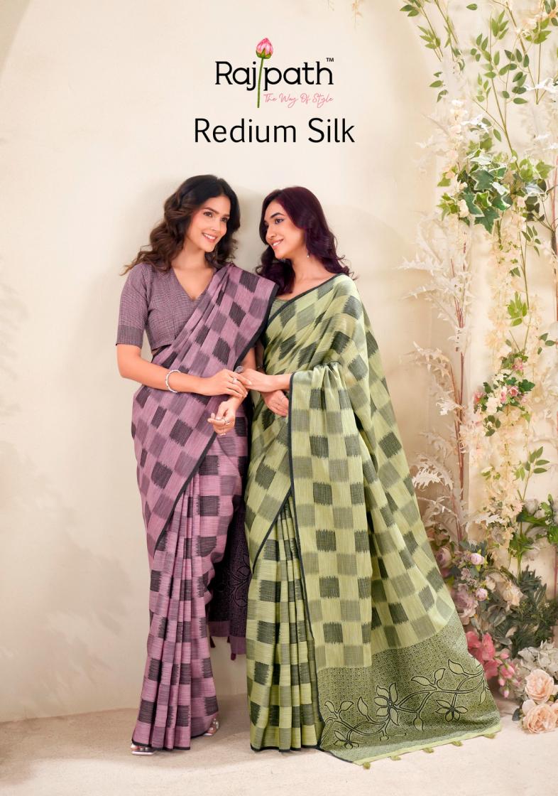 RAJPATH REDIUM SILK LINEN SILK CHECKS PRINTED SAREE FOR WOMENS 