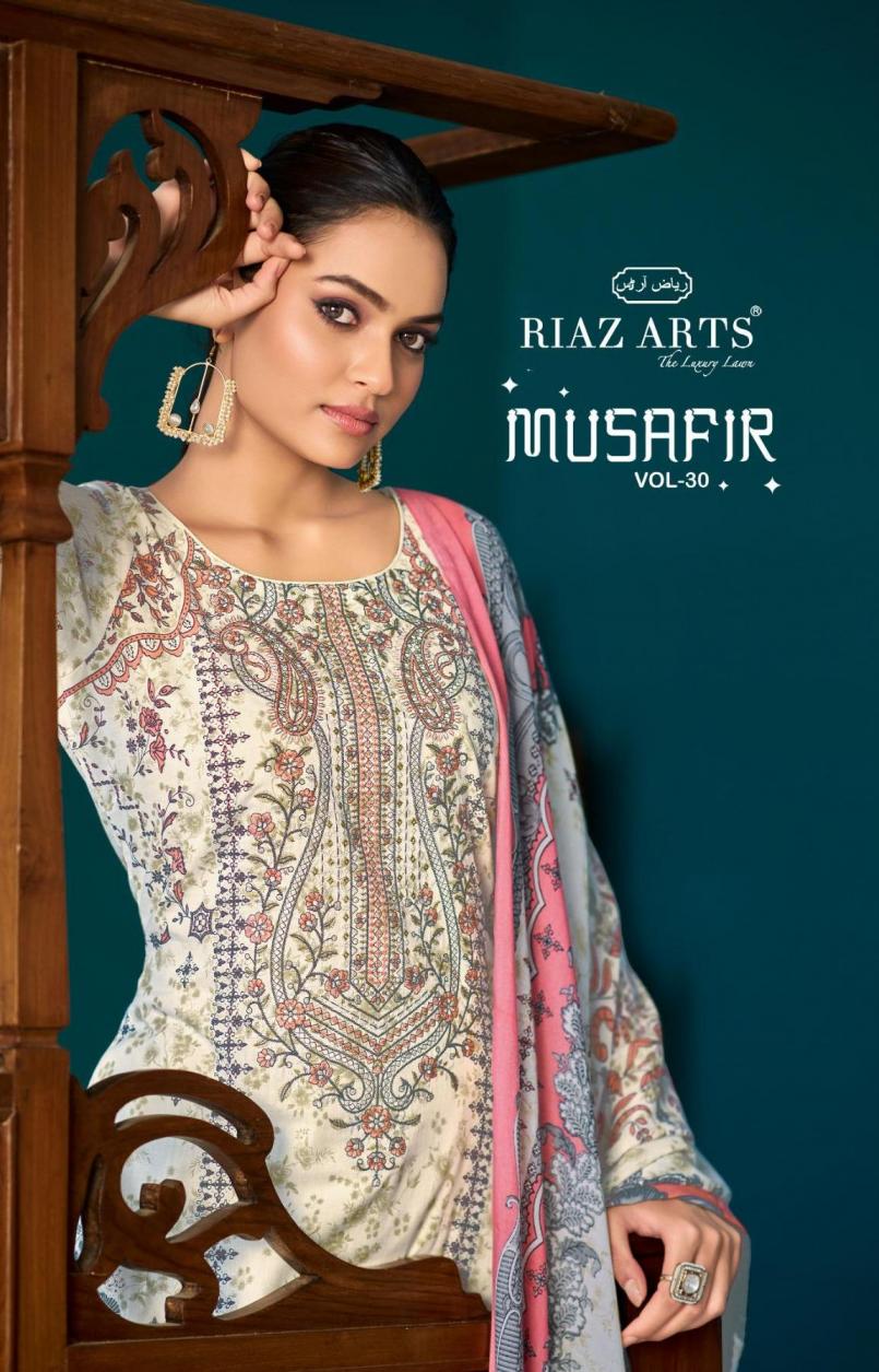 MUSAFIR VOL 30 BY RIAZ ARTS COTTON FANCY UNSTITCH PAKISTANI SUITS  