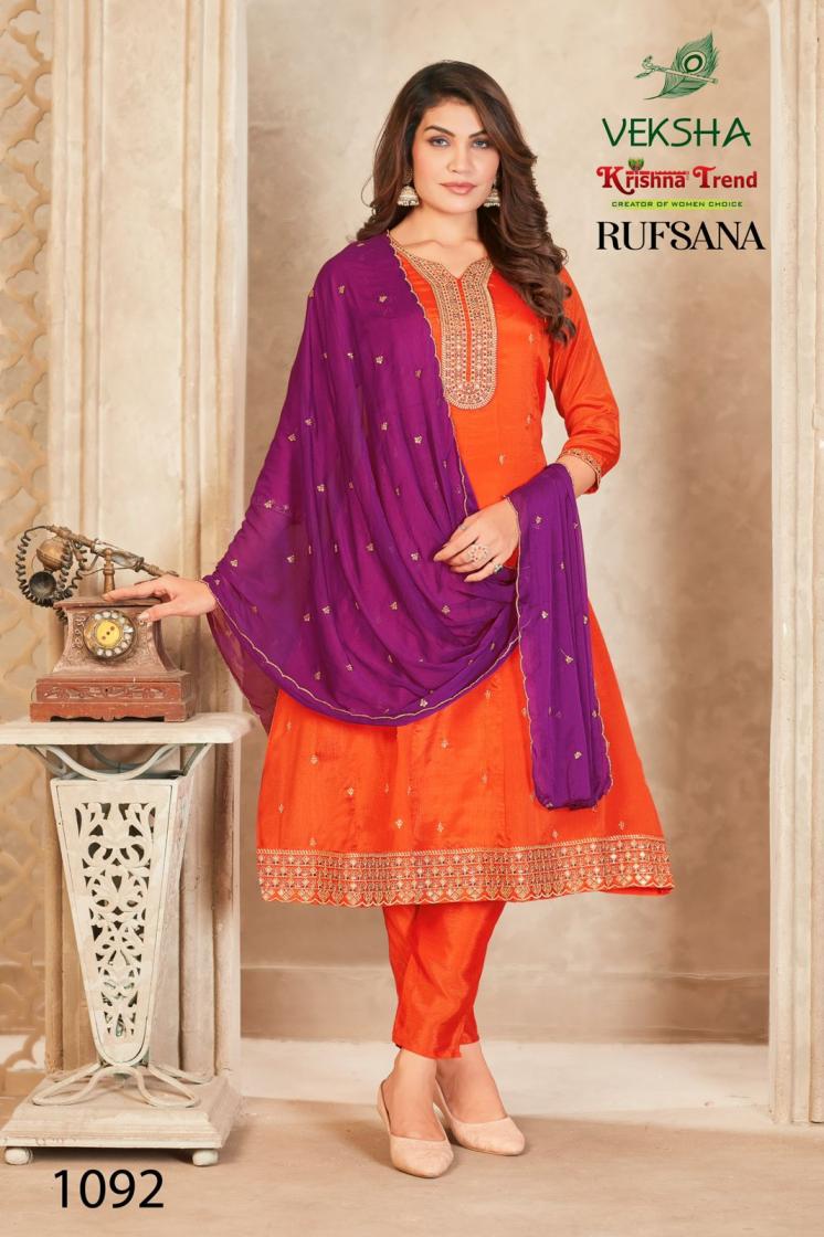VEKSHA KRISHNA TREND RUFSANA CHINON DIED FULL STITCH FANCY SUITS 