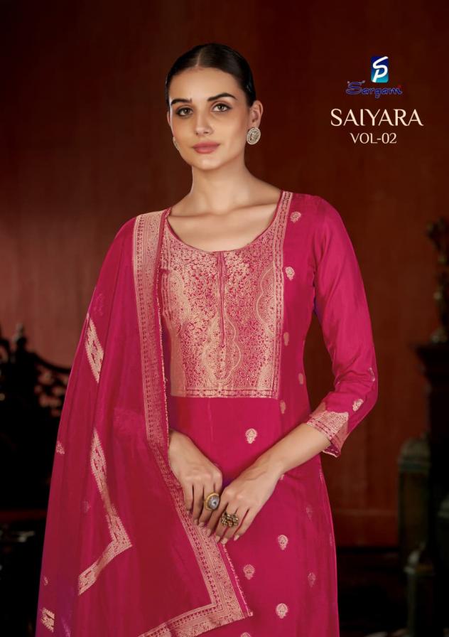 SARGAM PRINTS SAIYARA VOL 2 BANGLORY SILK JACQUARD PRETTY UNSTITCH SUITS 