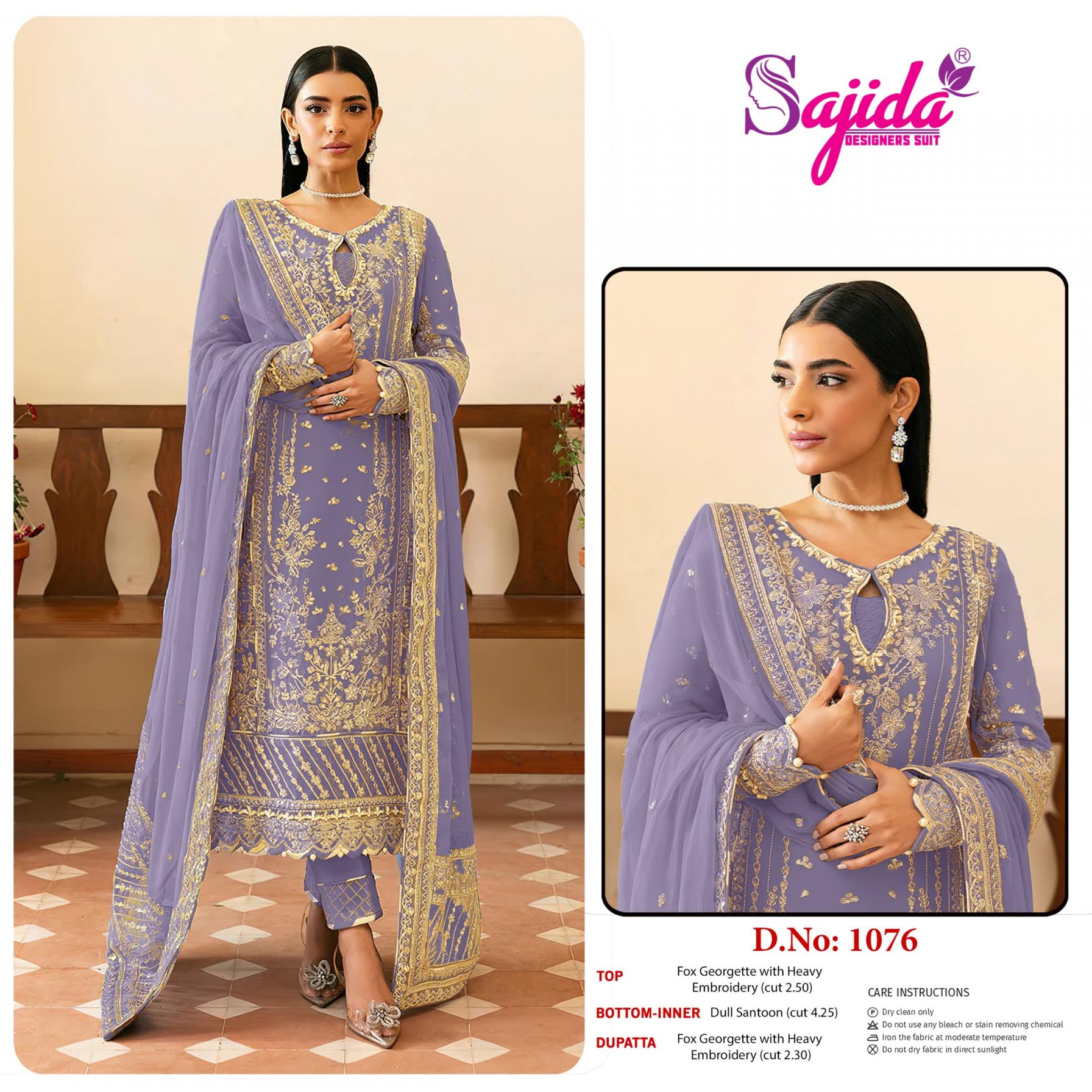 1076 BY SAJIDA DESIGNER GEORGETTE PAKISTANI DRESS MATERIALS 