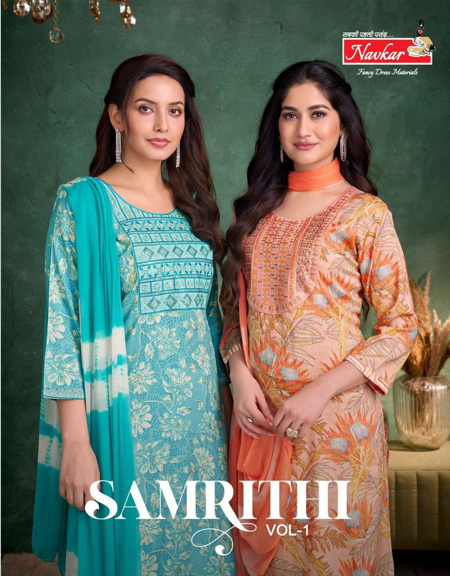 NAVKAR SAMRITHI VOL 1 UNIQUE CAPSULE PRINT FULL STITCH 3PCS DRESS 