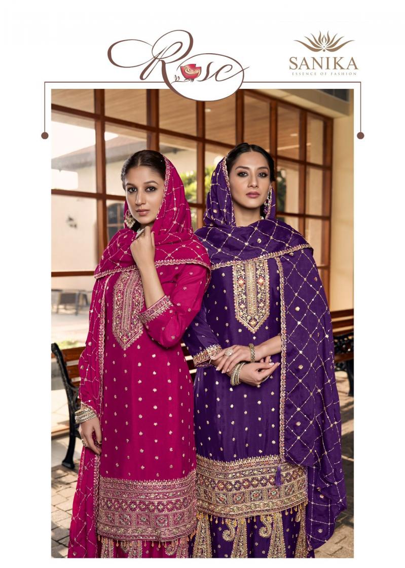 ROSE BY SANIKA FASHION CHINON SILK FULLY STITCH PLAZZO STYLE DRESS